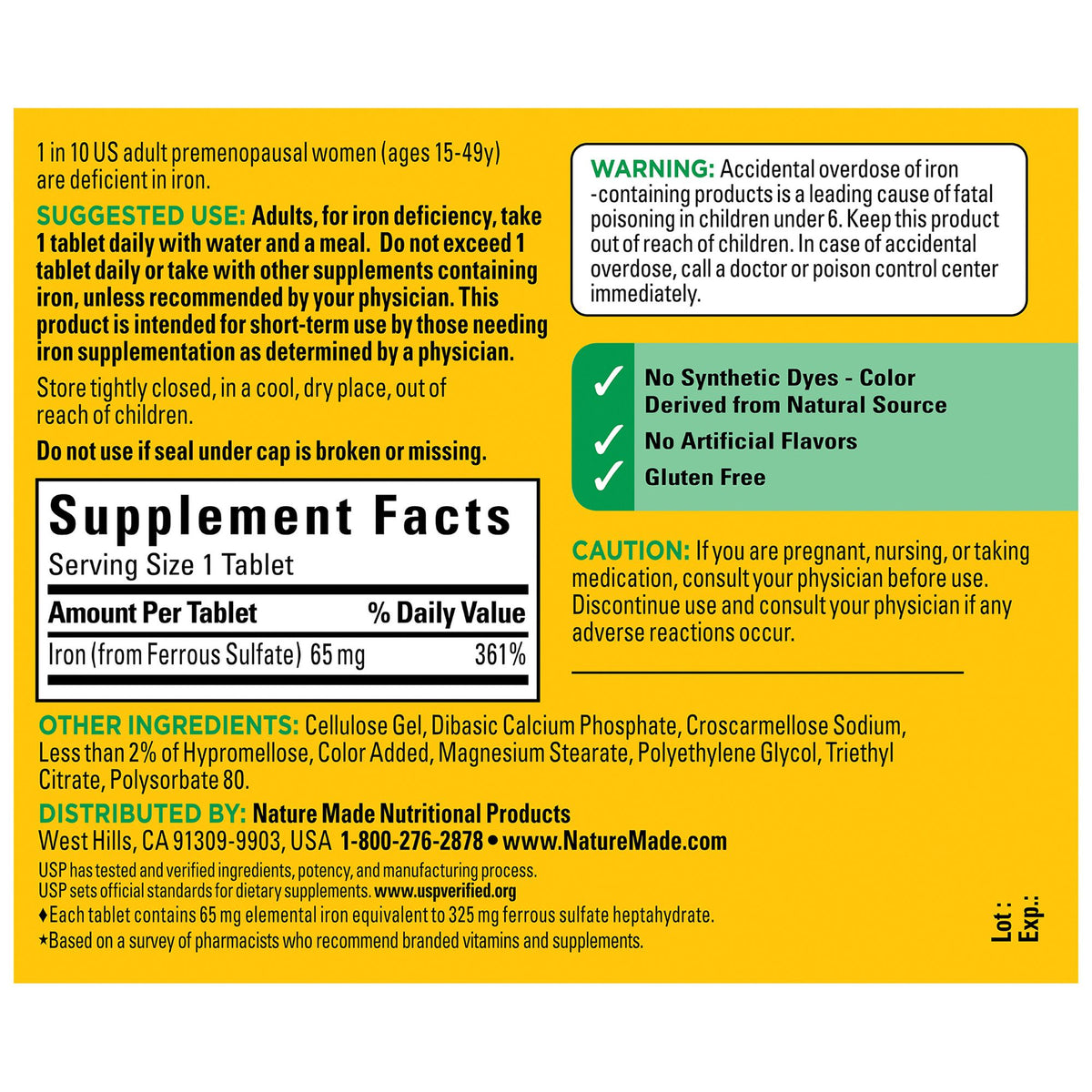 Nature Made Iron 65mg (325mg Ferrous Sulfate) Tablets, 365 ct.