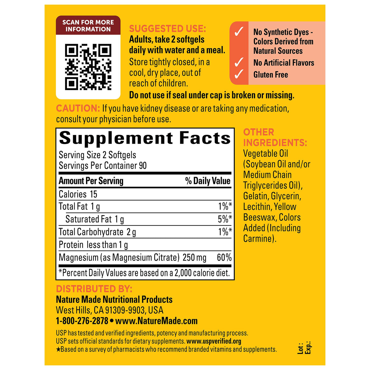 Nature Made Magnesium Citrate 250mg Softgels, 180 ct.