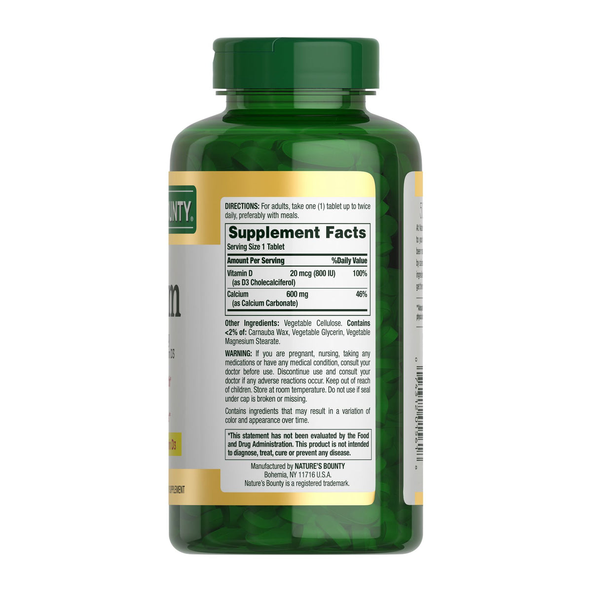 Nature's Bounty Calcium + D3 Tablets, 500 ct.