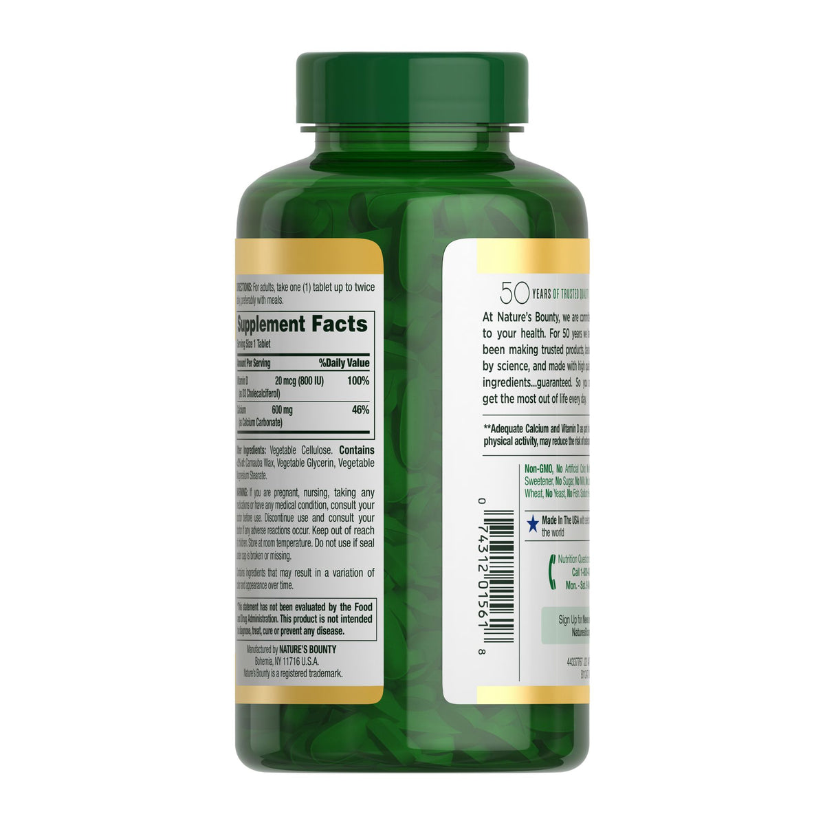 Nature's Bounty Calcium + D3 Tablets, 500 ct.