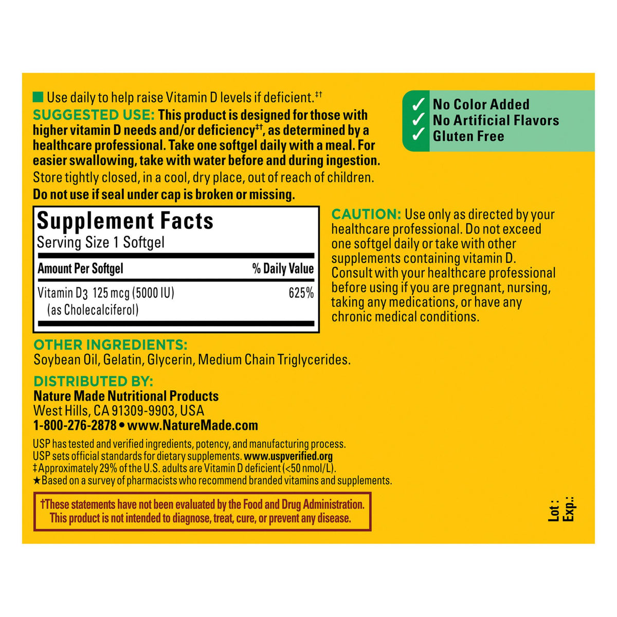 Nature Made Extra Strength Vitamin D3 5000IU Softgels, 240 ct.