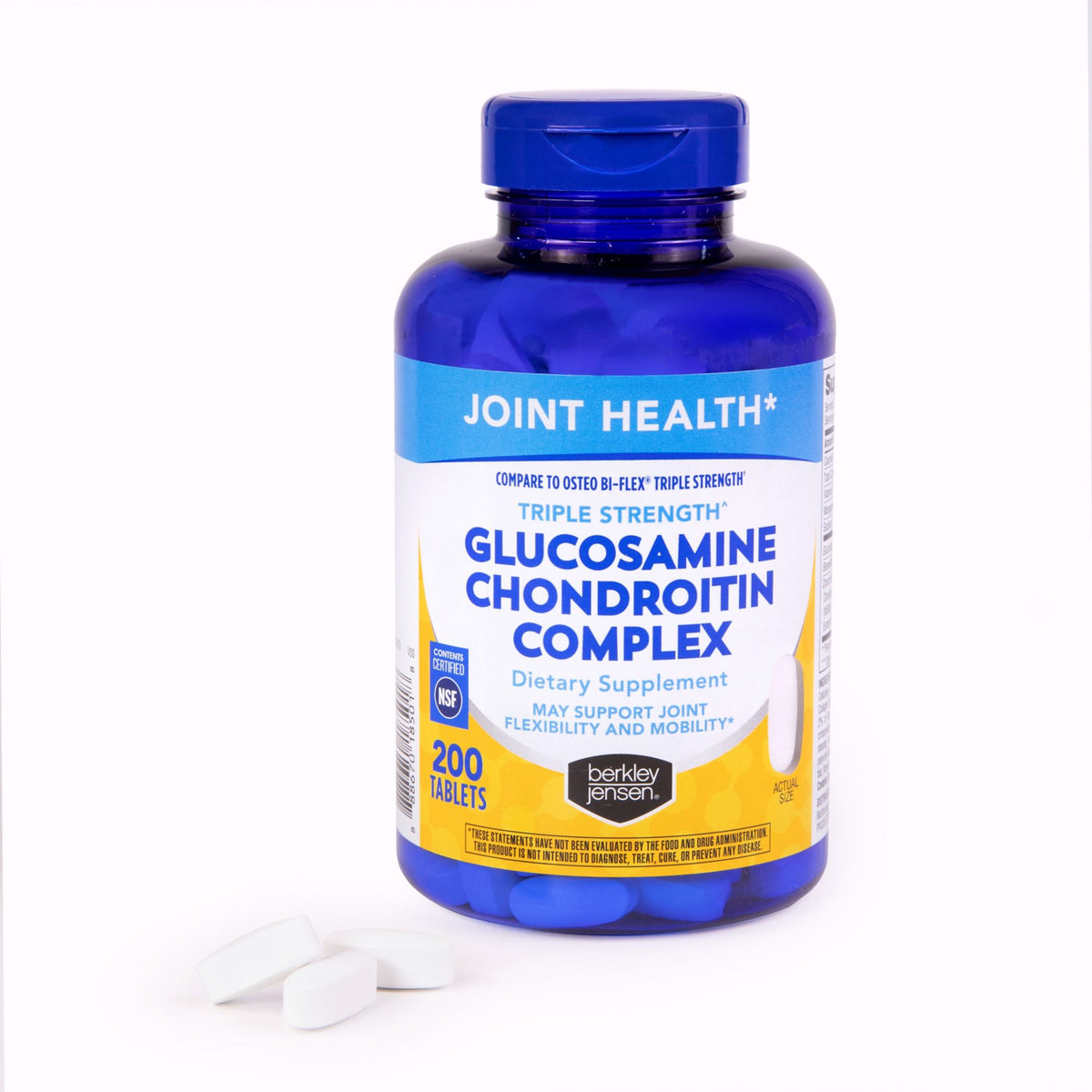 Berkley Jensen Triple Strength Glucosamine Chondroitin Complex Dietary Supplement Tablets, 200 ct.