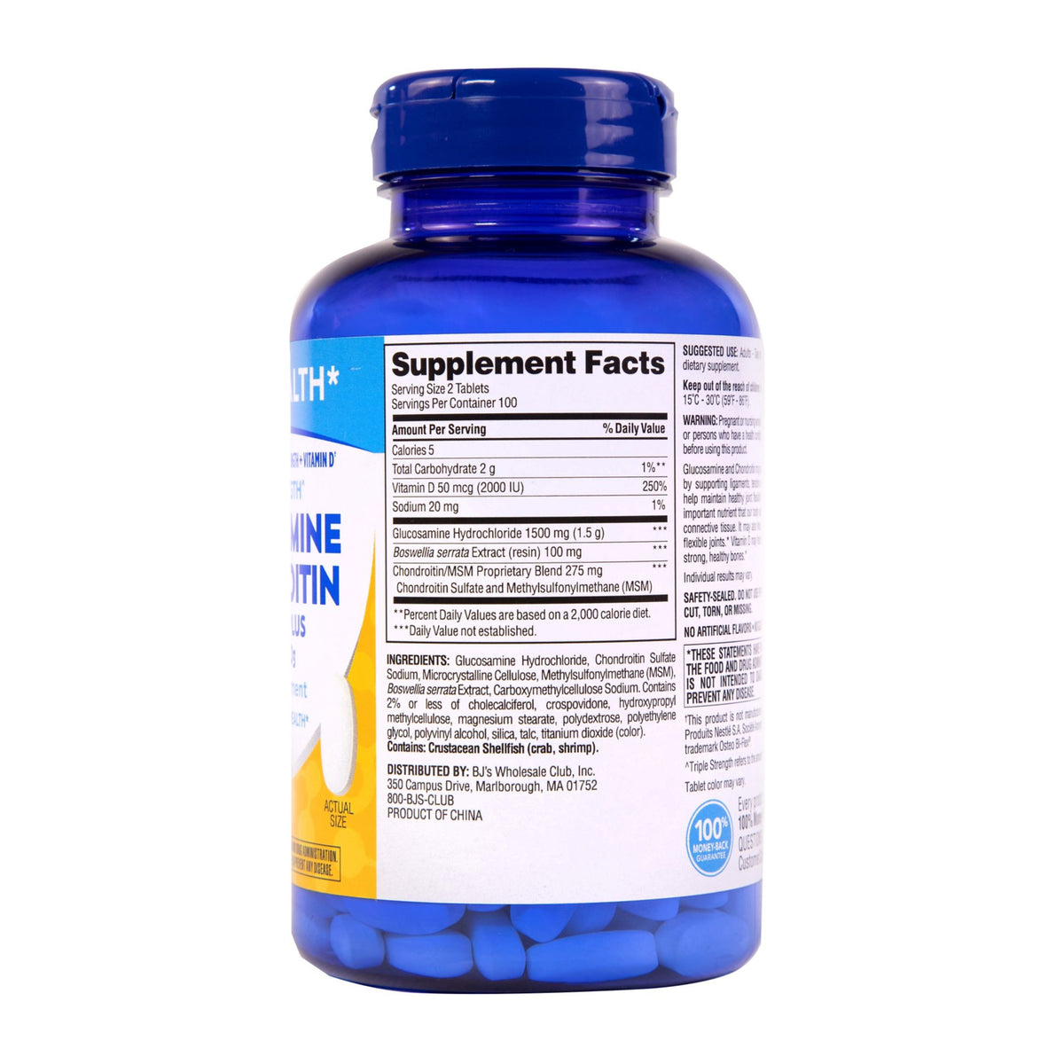 Berkley Jensen Triple Strength Glucosamine Chondroitin with MSM + Vitamin D3 Supplement Tablets, 200 ct.