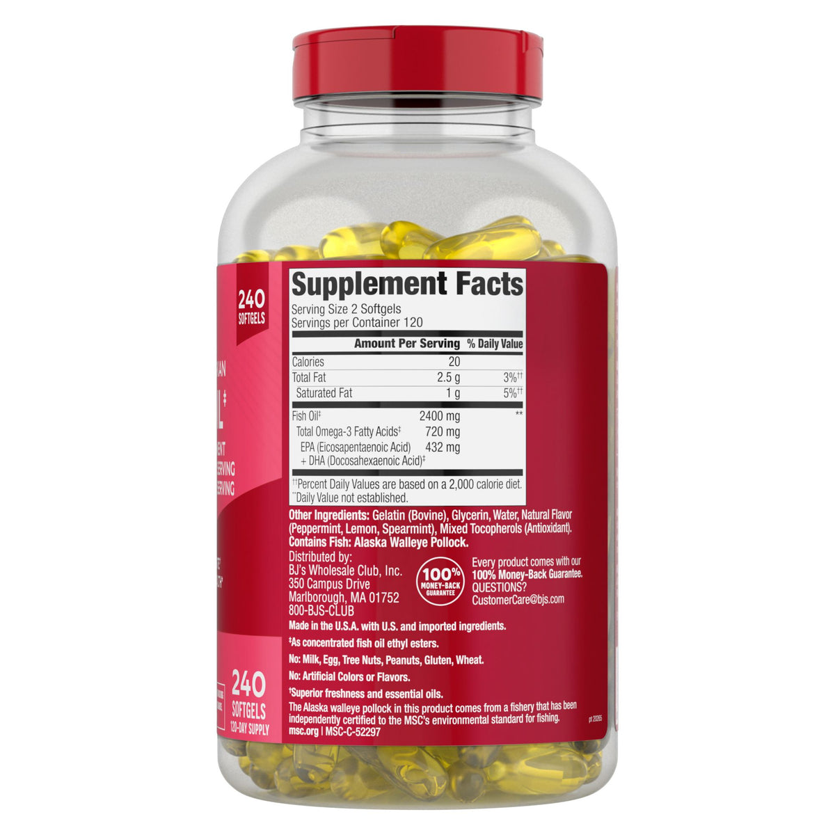 Berkley Jensen 2400mg Fish Oil Softgels, 240 ct.