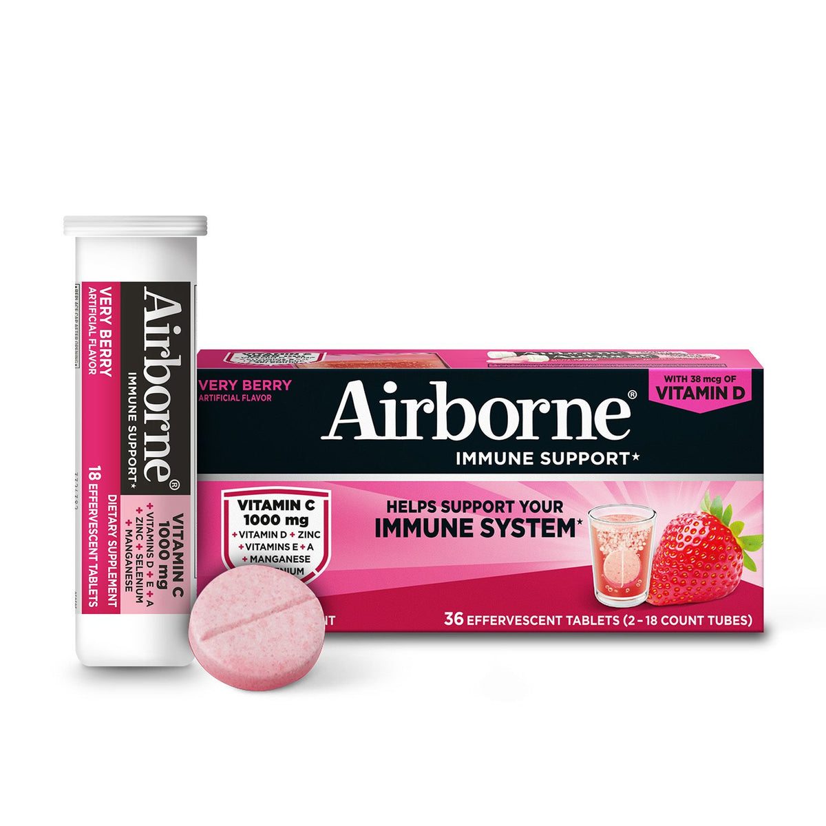 Airborne Immune Support, Vitamin C Effervescent Tablets, Orange Flavor, 36ct.