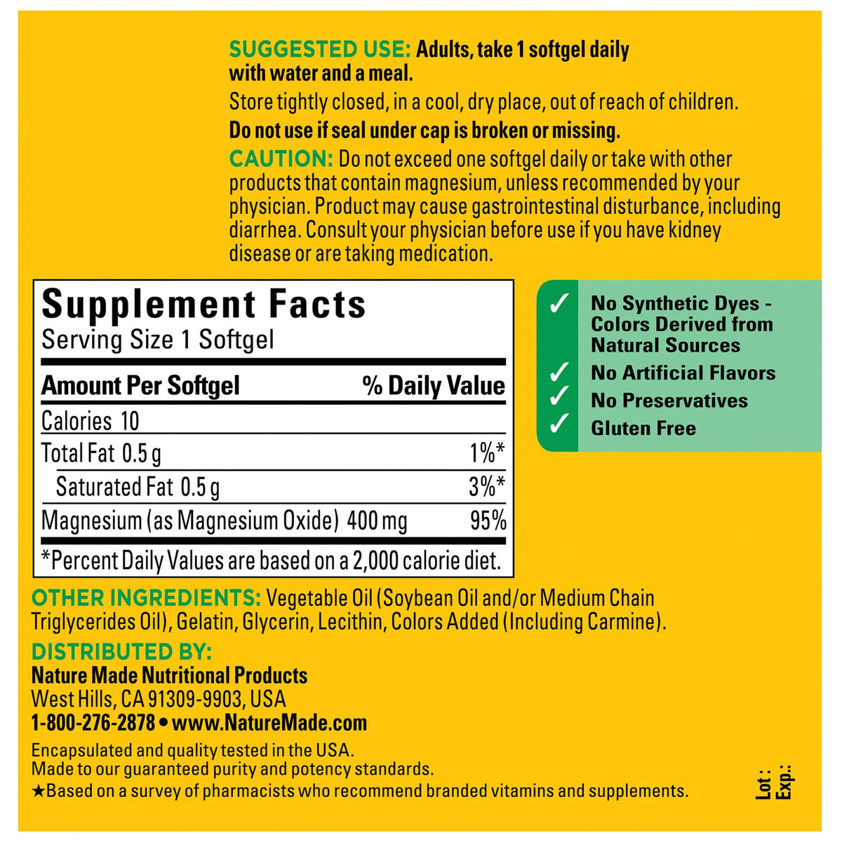 Nature Made Extra Strength Magnesium Oxide 400mg Softgels, 150 ct.