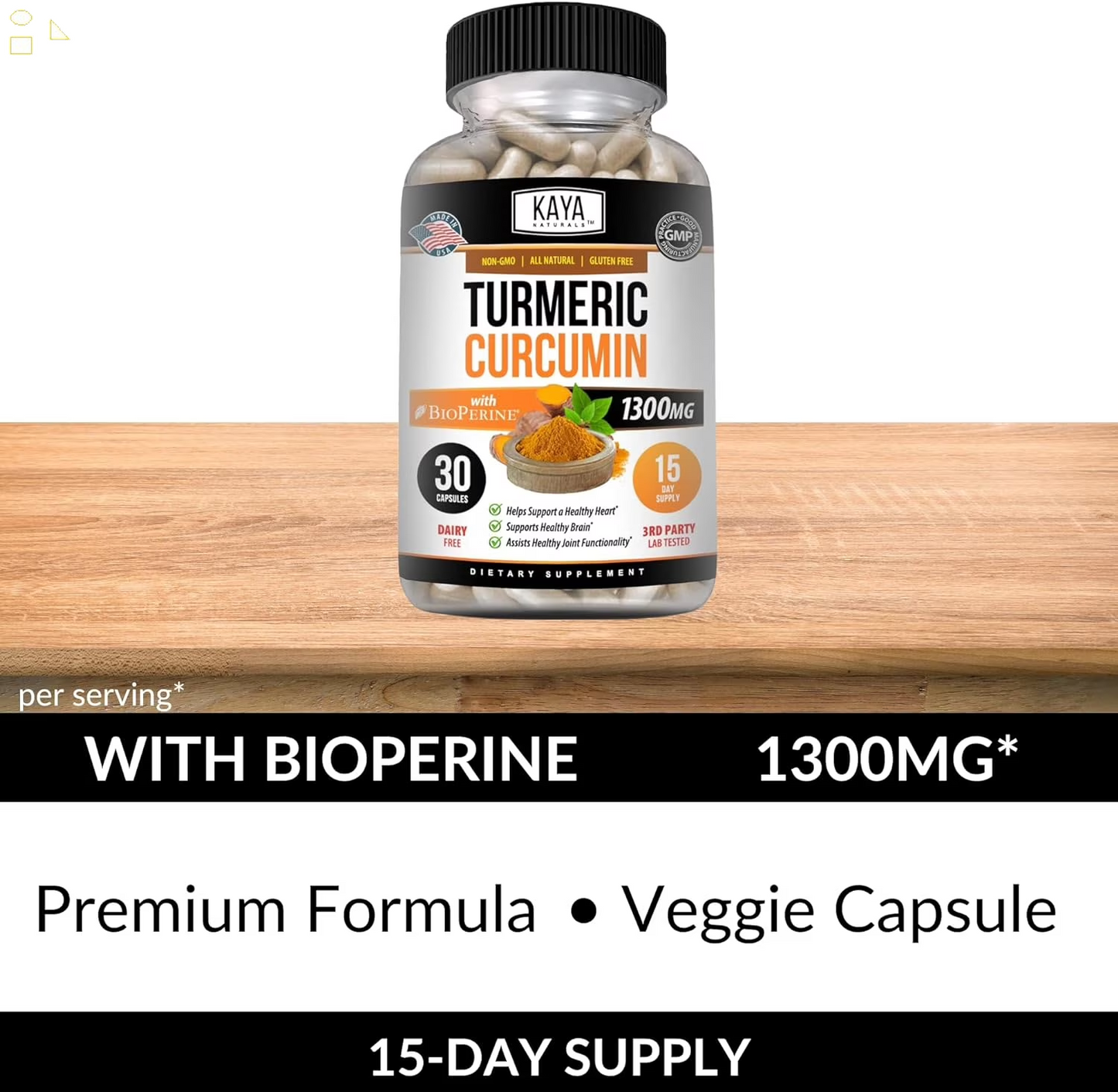 Naturals Turmeric Nature Made Bioperine, Joint Support with 95% Standardized Curcuminoids | Curcumin Nature Made - 1300Mg Turmeric Capsules | Turmeric Curcumin - 30 Capsules