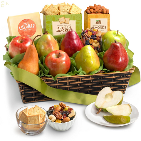 Classic Fruit Basket Gift with Crackers, Cheese and Nuts for Birthday, Thank You, Family, Corporate