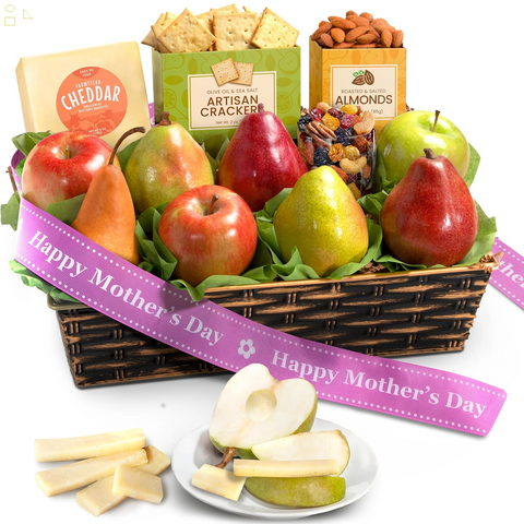 Happy Mothers Day Fruit Basket with Cheese and Nuts