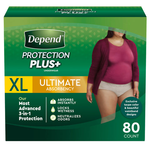 Depend Protection plus for Women Size X-Large 80 Ct | Ultimate Absorbency Incontinence Protection Underwear