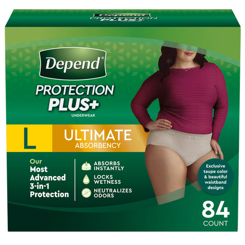 Depend Protection plus for Women Size Large 84 Ct | Ultimate Absorbency Incontinence Protection Underwear