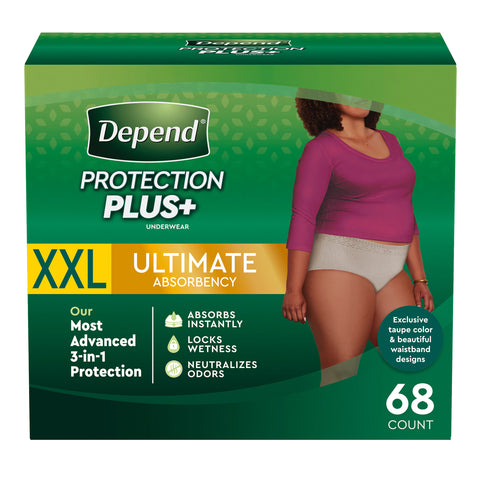 Depend Protection plus for Women Size XX-Large 68 Ct | Ultimate Absorbency Incontinence Protection Underwear