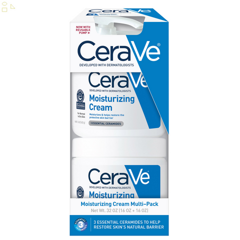 2 Pack Cerave Moisturizing Cream 16 Oz Pump + 16 Oz, 2-Pack each | Free of Fragrances, Parabens, and Oil