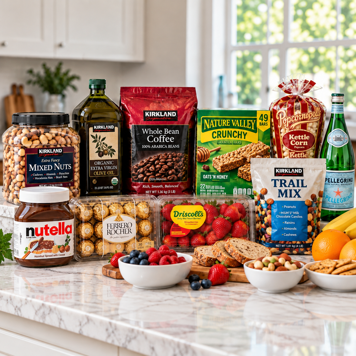 Variety of grocery items, pantry staples, beverages and snack foods.
