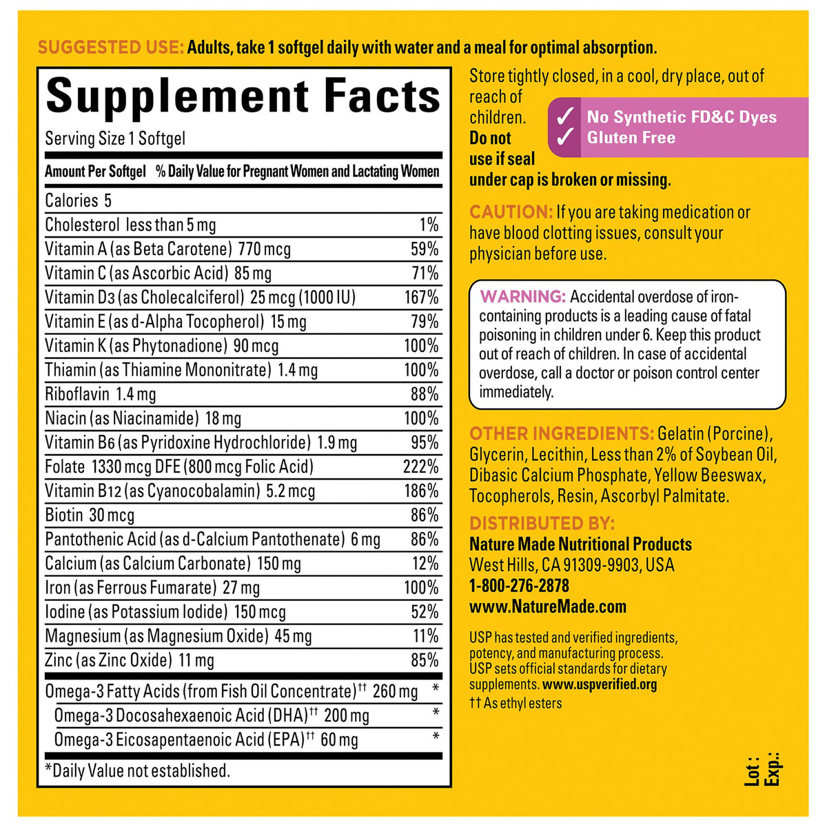 Nature Made Prenatal with Folic Acid + DHA Softgels, 150 ct.