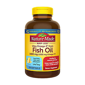 Nature Made Burp-Less Ultra Omega-3 Fish Oil 1400mg Softgels, 130 ct.