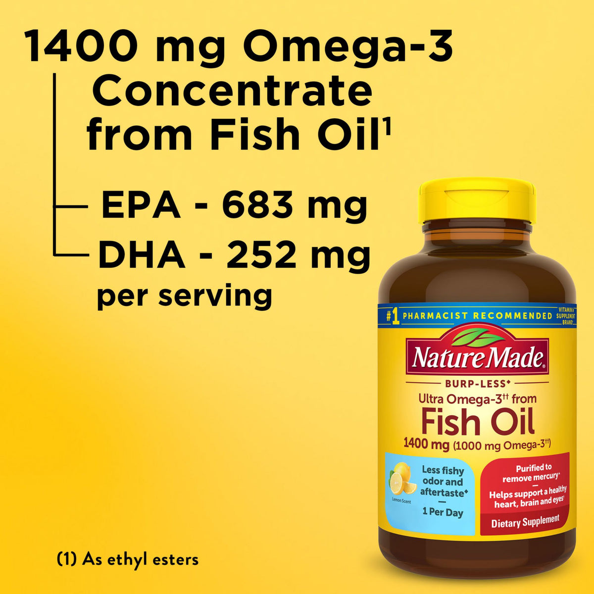 Nature Made Burp-Less Ultra Omega-3 Fish Oil 1400mg Softgels, 130 ct.
