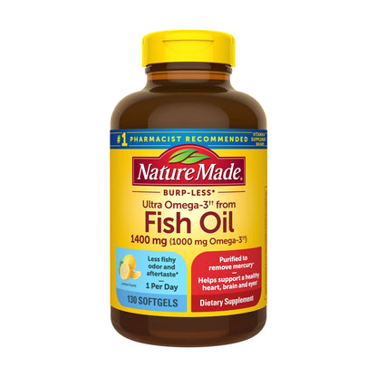 Nature Made Burp-Less Ultra Omega-3 Fish Oil 1400mg Softgels, 130 ct.