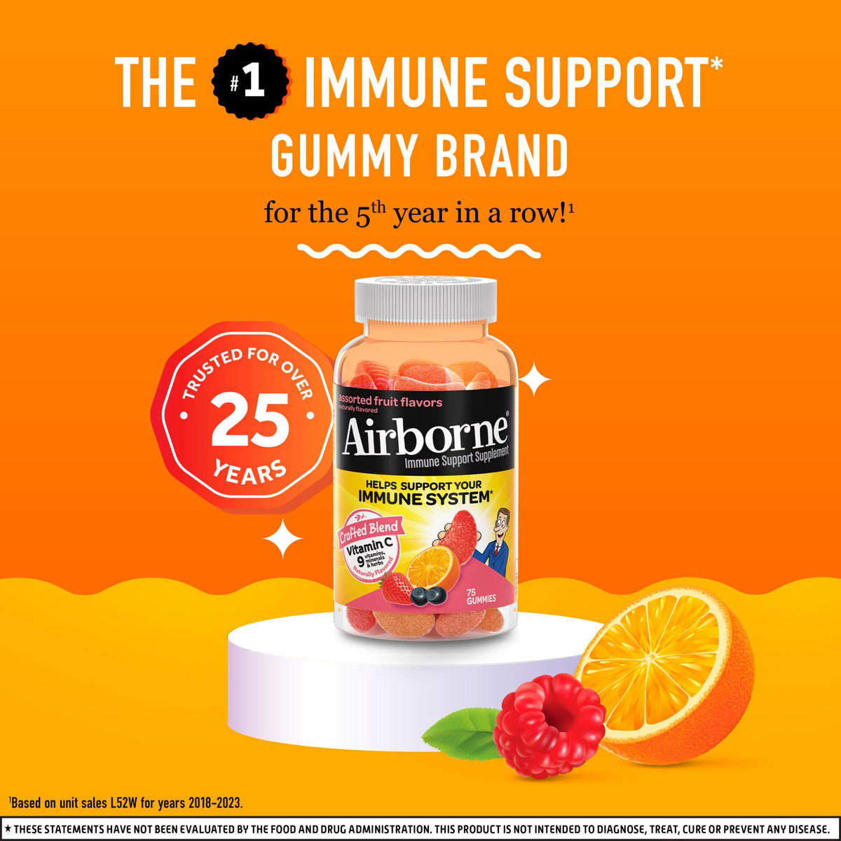 Airborne Immune Support Supplement, Assorted Fruit, Gummies, 75 ct.