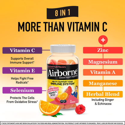 Airborne Immune Support Supplement, Assorted Fruit, Gummies, 75 ct.