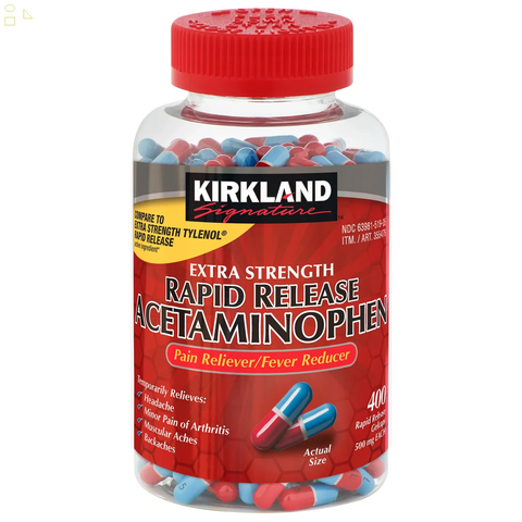 Kirkland Rapid Release Acetaminophen 500 mg. 400 Gelcaps