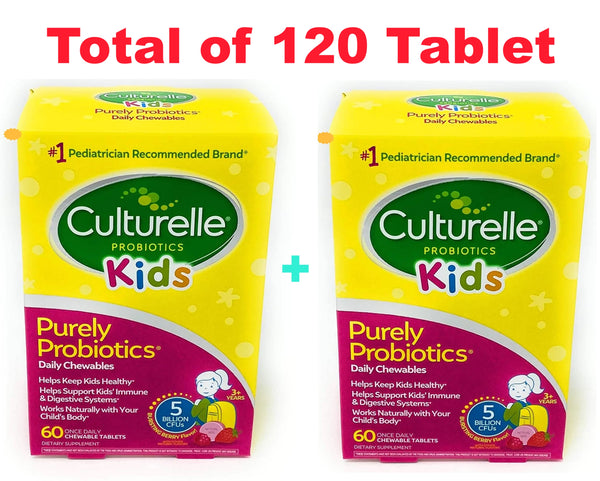 2 Packs Culturelle Kids Probiotic, 60 Chewable Tablets Each Natural berry flavor, Digestive Health