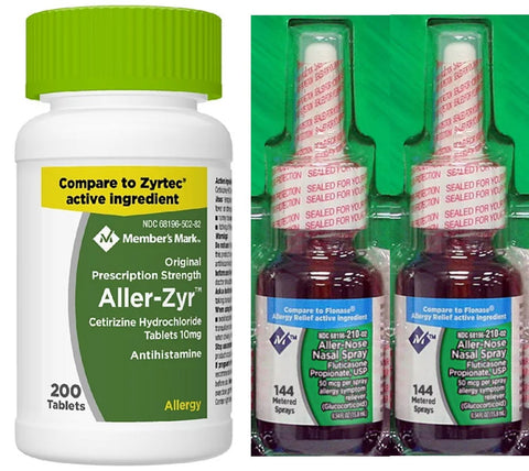 M-M Cetirizine 200 ct+ 2Bottles, 10mg Non-Drowsy Allergy Relief Tablets Antihistamine (200 Ct.) Plus Fluticasone Nasal Spray 50mcg, 2 Bottles 144 Sprays Each | Compare to Zyrtec & Flonase Active Ingredients  | Indoor/Outdoor Allergy Relief 