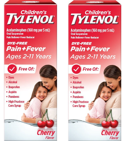 Pack Of 2 Children's Tylenol Suspension for Ages 2-11 Dye-Free Cherry Flavor, 4 Ounces