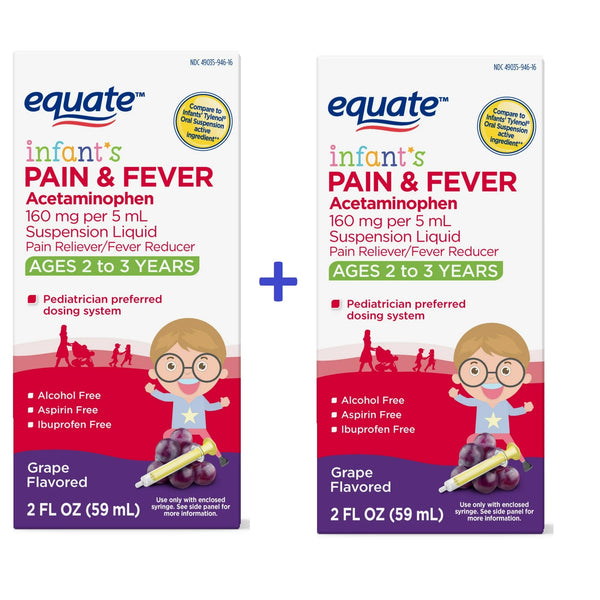 2 Pack Children's Acetaminophen Ages 2-3 Pain + Fever Medicine, Oral Suspension 2 Fl. Oz. Each | Compare to Children's Tylenol Active Ingredients