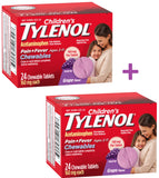 Pack of 2 Children's Tylenol Acetaminophen Ages 2-11 Pain + Fever Medicine 24 Chewable Tablets Each | Total 48 Chewable Tablets