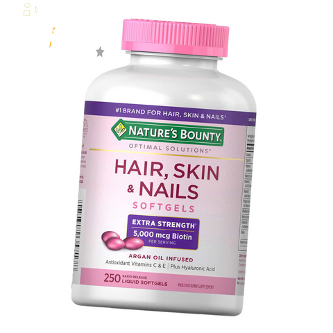 Nature'S Bounty Hair, Skin and Nails, 250 Softgels  With Argan Oil Infused plus Hyaluronic Acid