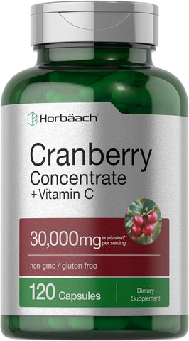 Cranberry Concentrate Extract + Vitamin C | 30,000Mg | 120 Capsules | Triple Strength Ultimate Potency Formula | Non-Gmo and Gluten Free Cranberry Pills Supplement | by Horbaach