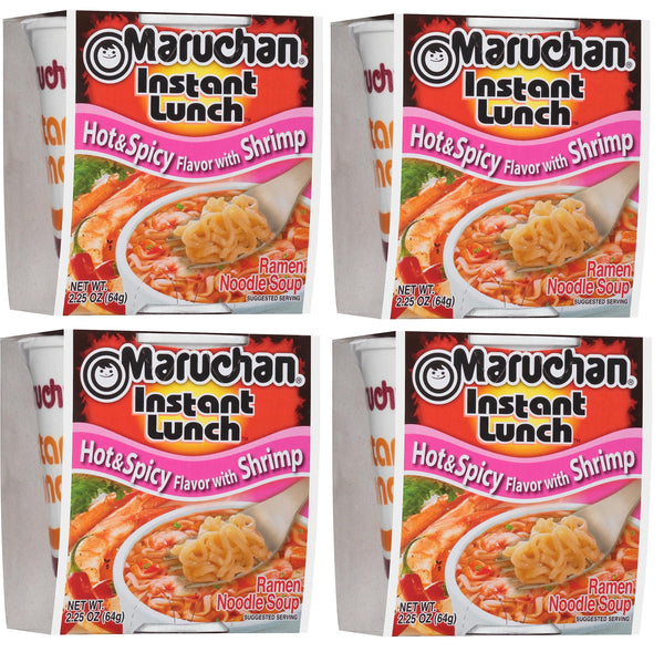 Maruchan Ramen Noodle Instant Lunch Hot & Spicy Shrimp, 2.25 Oz, Pack of 4