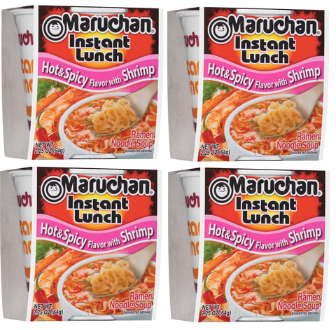 Maruchan Ramen Noodle Instant Lunch Hot & Spicy Shrimp, 2.25 Oz, Pack of 4