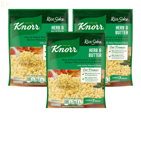 3 Pack Knorr Herb & Butter Rice Sides for a Tasty Rice Side Dish with Long Grain Rice and Vermicelli Pasta No Artificial Flavors, No Preservatives, No Added MSG 
