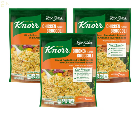 3 PK Knorr R Chicken Broccoli Rice Sides with Long Grain Rice and Vermicelli Pasta No Artificial Flavors, No Preservatives, No Added MSG 