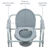 3-in-1 Portable Folding Steel Frame Commode Chair, Portable Bedside Toilet, Shower Chair, Over Toilet Chair, Supports up to 300 Lbs Weight, with 7.5 Qt. Bucket and 13.5 Inch Seat