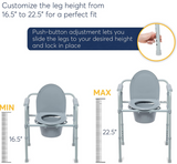 3-in-1 Portable Folding Steel Frame Commode Chair, Portable Bedside Toilet, Shower Chair, Over Toilet Chair, Supports up to 300 Lbs Weight, with 7.5 Qt. Bucket and 13.5 Inch Seat