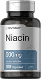 Niacin | Vitamin B3 500mg | 100 Capsules | with Flushing | Non-GMO, and Gluten Free Supplement 