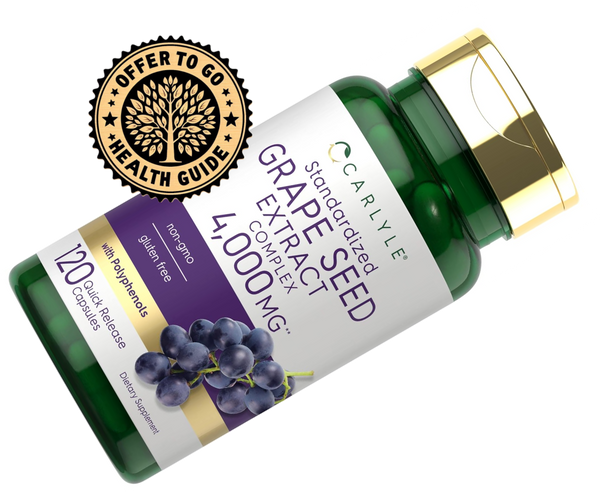 Grape Seed Extract 4,000Mg | 120 Quick Release Capsules | Standardized Extract Complex with Polyphenols | Non-Gmo, Gluten Free Supplement | Bundle with Copyrighted OfferToGo Health Guide