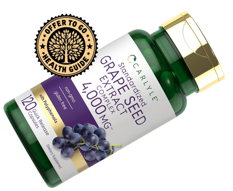 Grape Seed Extract 4,000Mg | 120 Quick Release Capsules | Standardized Extract Complex with Polyphenols | Non-Gmo, Gluten Free Supplement | Bundle with Copyrighted OfferToGo Health Guide