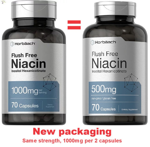 Niacin | 500Mg | 70 Capsules | Flush Free | with Inositol Hexanicotinate | Non-Gmo and Gluten Free Supplement | by