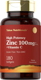 Zinc 100Mg with Vitamin C | 180 Softgels | Non-Gmo, Gluten Free Supplement