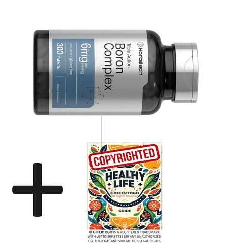 Triple Boron Complex 6 Mg Supplement | 300 Tablets | Vegetarian, Gluten Free | Triple Action Boron Citrate Boron Glycinate, Boron Asparate Bundle with Copyrighted OFFERTOGO Healthy Life Guide
