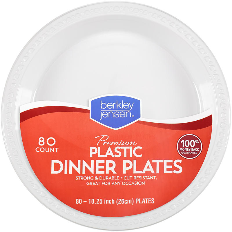 Berkley Jensen Premium 10" Plastic Dinner Plates 80 Count White