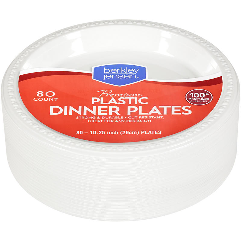 Berkley Jensen Premium 10" Plastic Dinner Plates 80 Count White