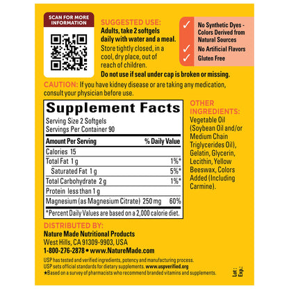 Nature Made Magnesium Citrate 250mg Softgels, 180 ct.
