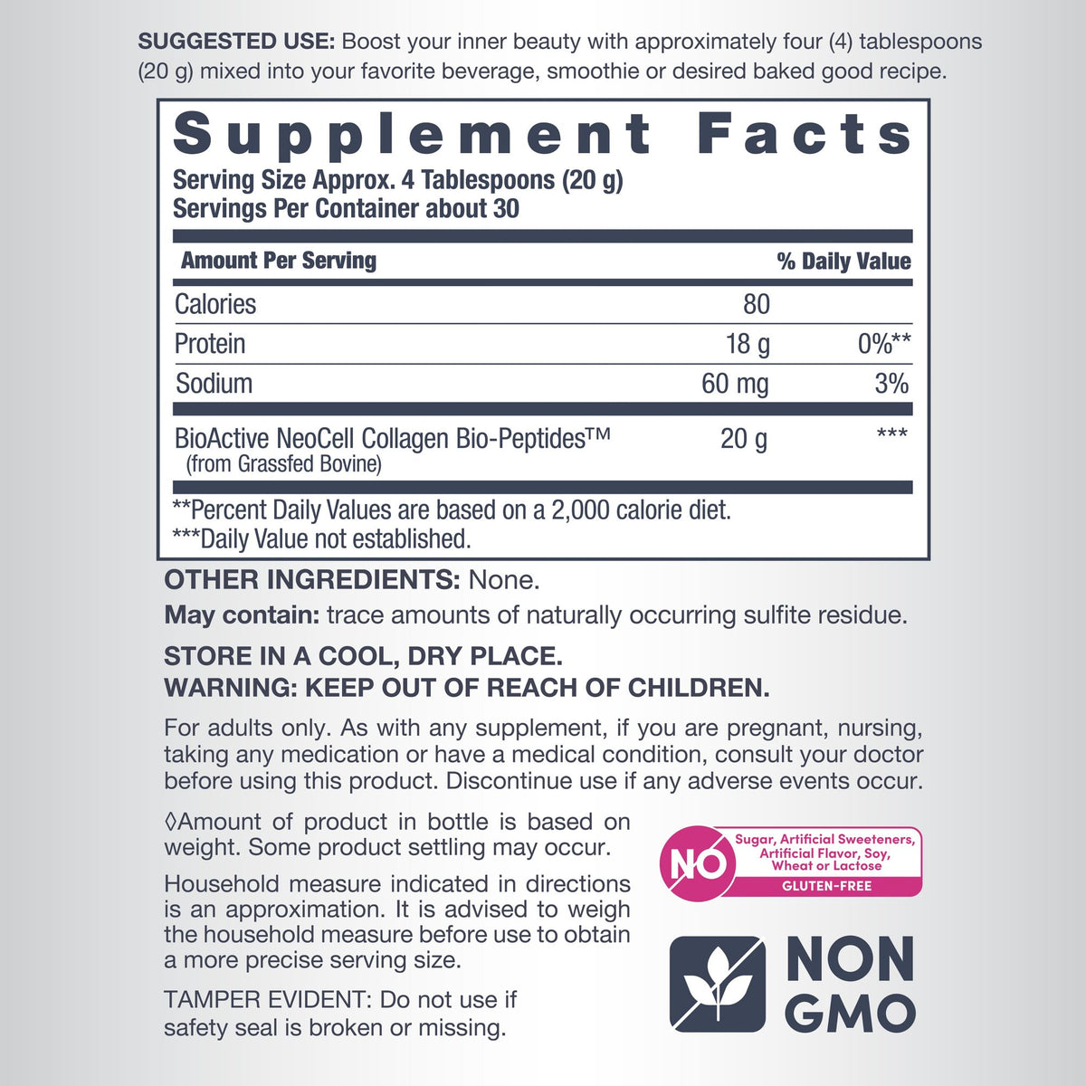 NeoCell Grassfed Collagen Bio-Peptides Powder, 21.2 oz.