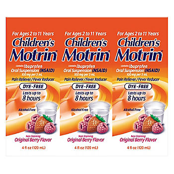 Children's Motrin Ibuprofen Kids Medicine, Berry Flavor, 3 x 4 fl. oz.