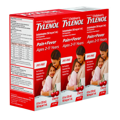 Children's Tylenol Pain + Fever Dye-Free Medicine Cherry Flavor, 3 x 4 fl. oz.